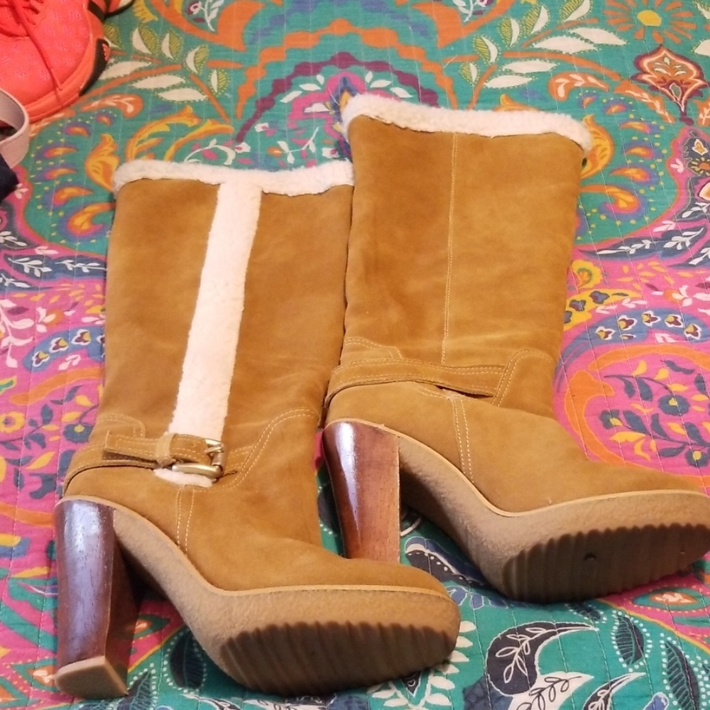 Michael Kors Shearling Lined Suede Knee High Boots